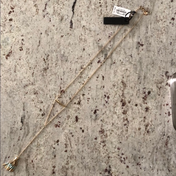 💍NWT J.Crew Long Dainty Tassel Necklace Aqua Gold - Picture 3 of 4